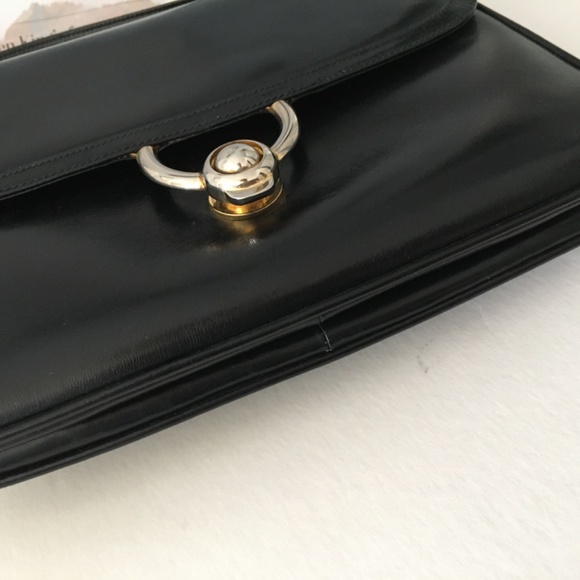 Gucci Black Leather Handbag 2 Way Straps 1980's Vintage - Picture 7 of 15